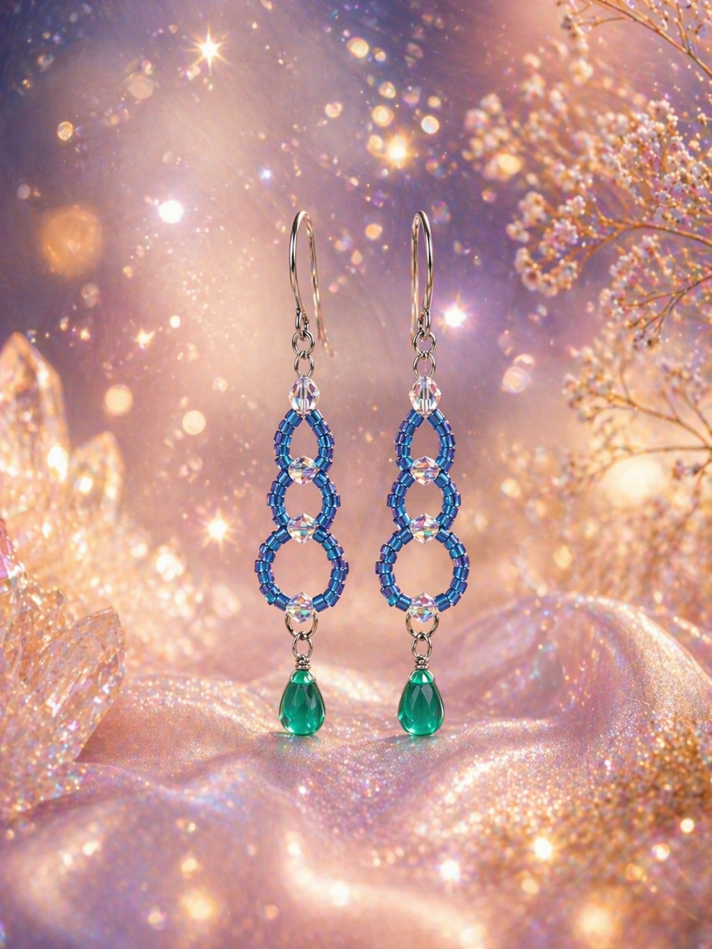 Boucles d'oreilles Rocaille & Cristal – Couleur au Choix Fait Main