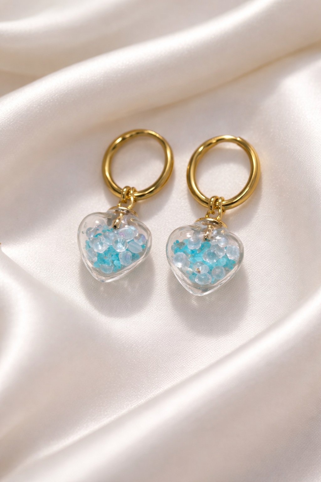 Créoles Cœur en Verre phosphorescent – Boucles d'Oreilles Artisanales