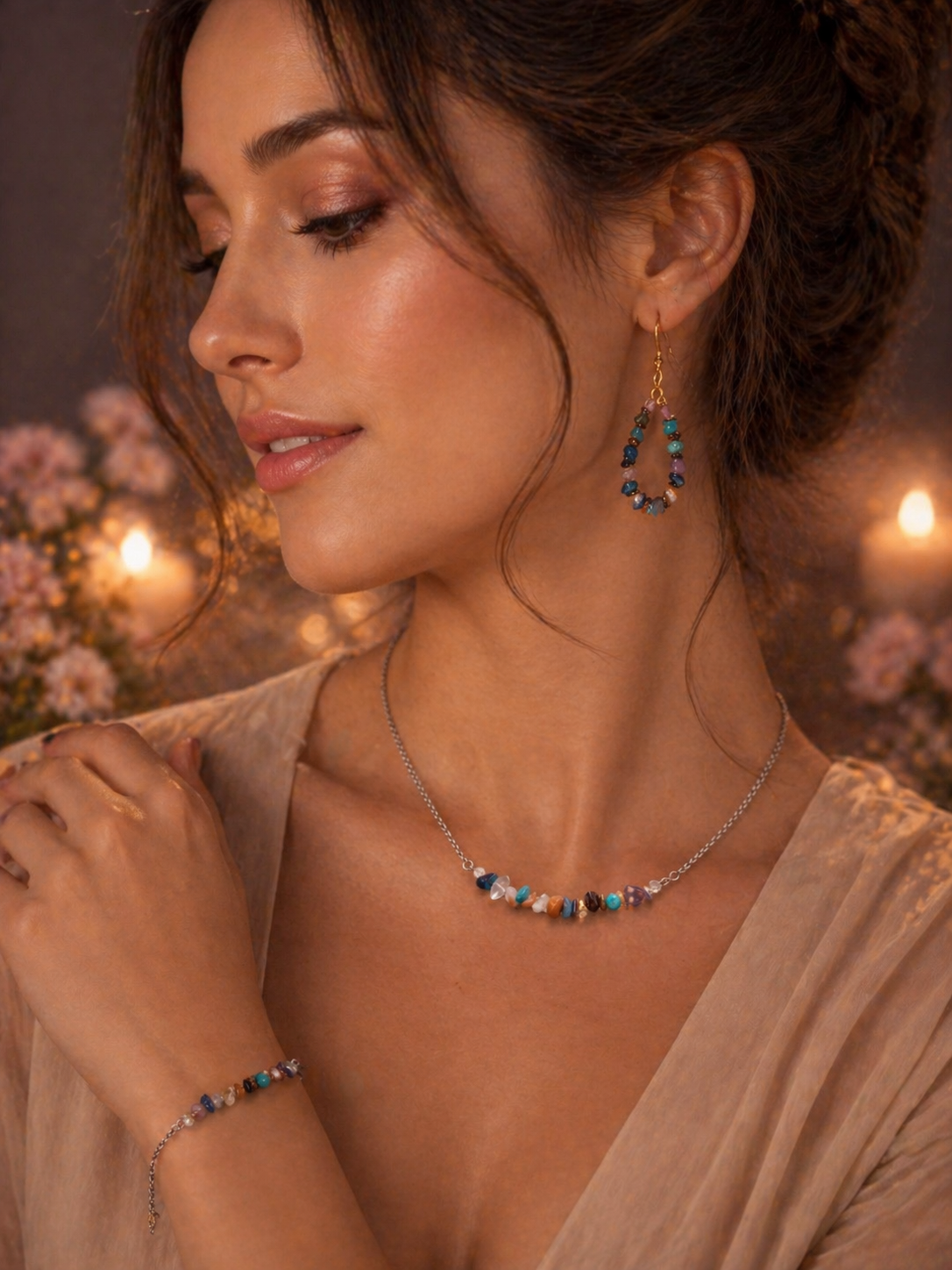 Parure : collier , boucles d'oreilles et bracelet unique