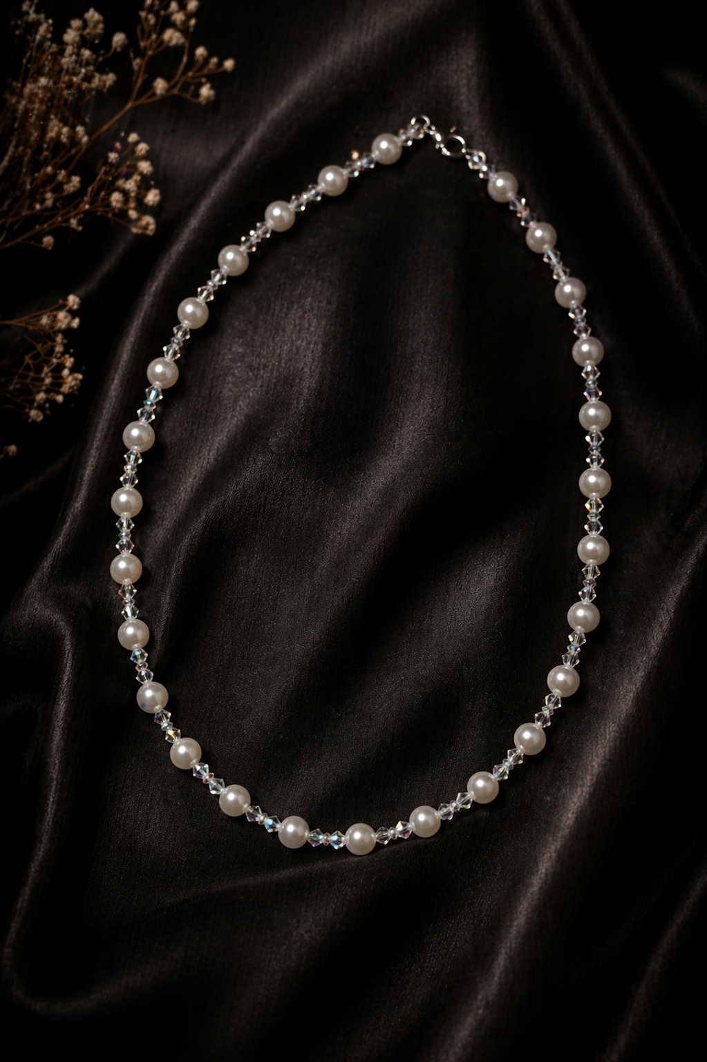 Parure Perles & Cristal – Collier, Bracelet & Boucles d'Oreilles Plaqué Argent Fait Main