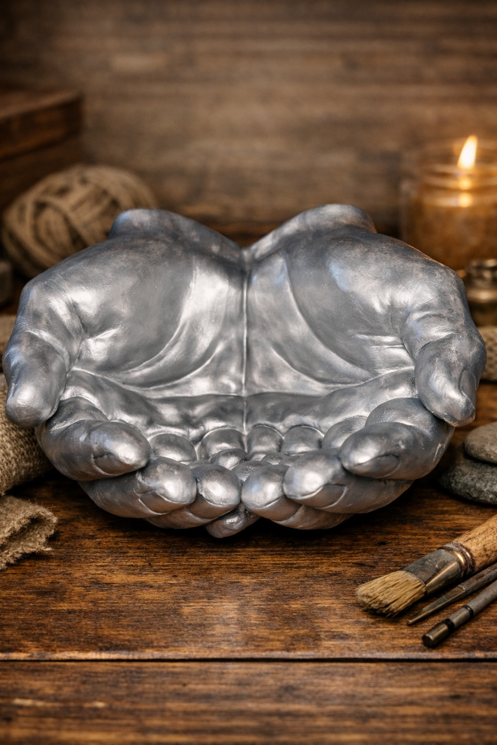 Main en résine aqua peintes à la main couleur argent ,artisanale