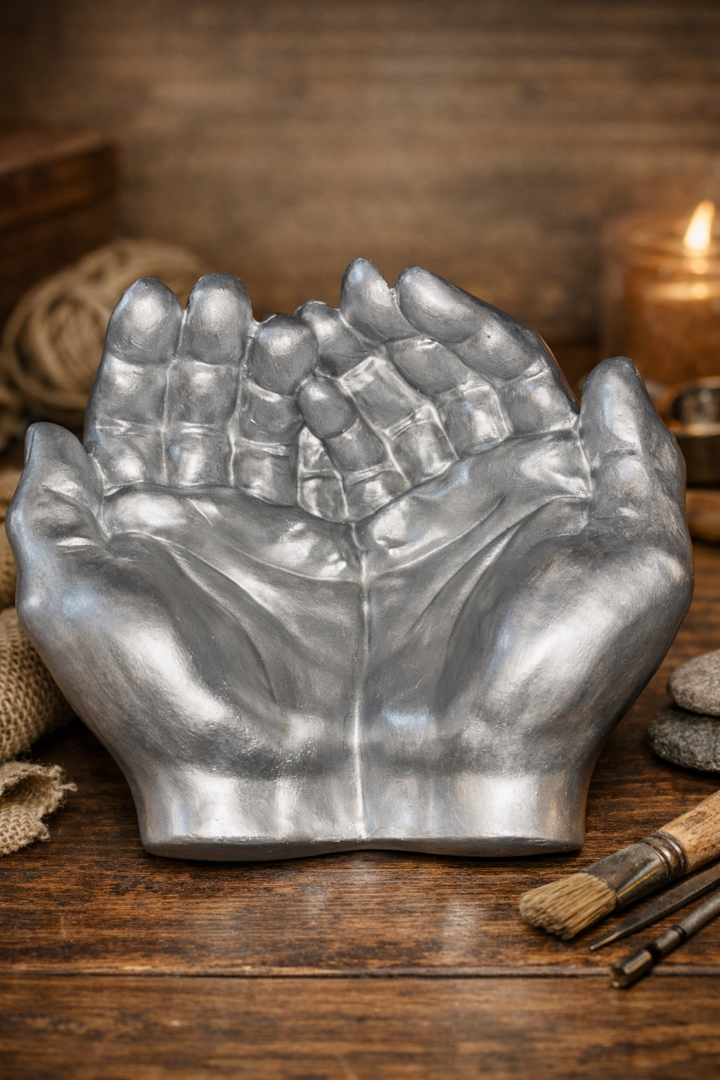 Main en résine aqua peintes à la main couleur argent ,artisanale