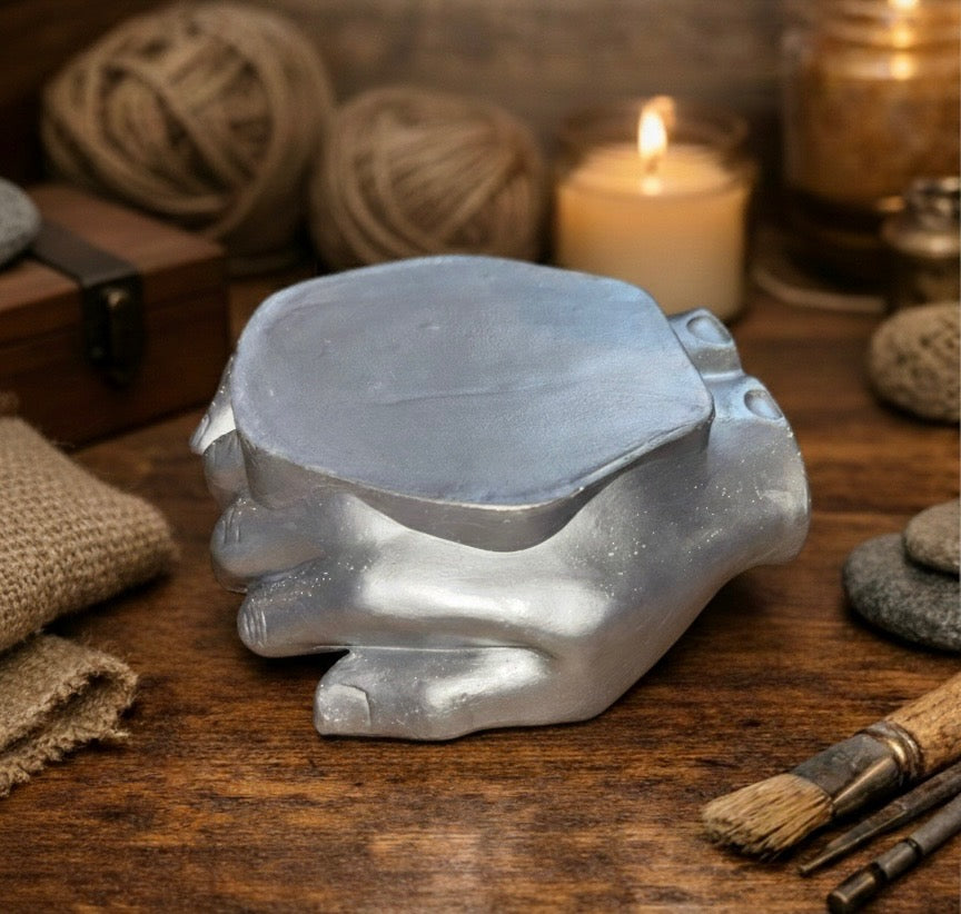 Main en résine aqua peintes à la main couleur argent ,artisanale