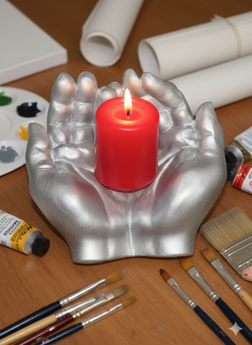 Main en résine aqua peintes à la main couleur argent ,artisanale