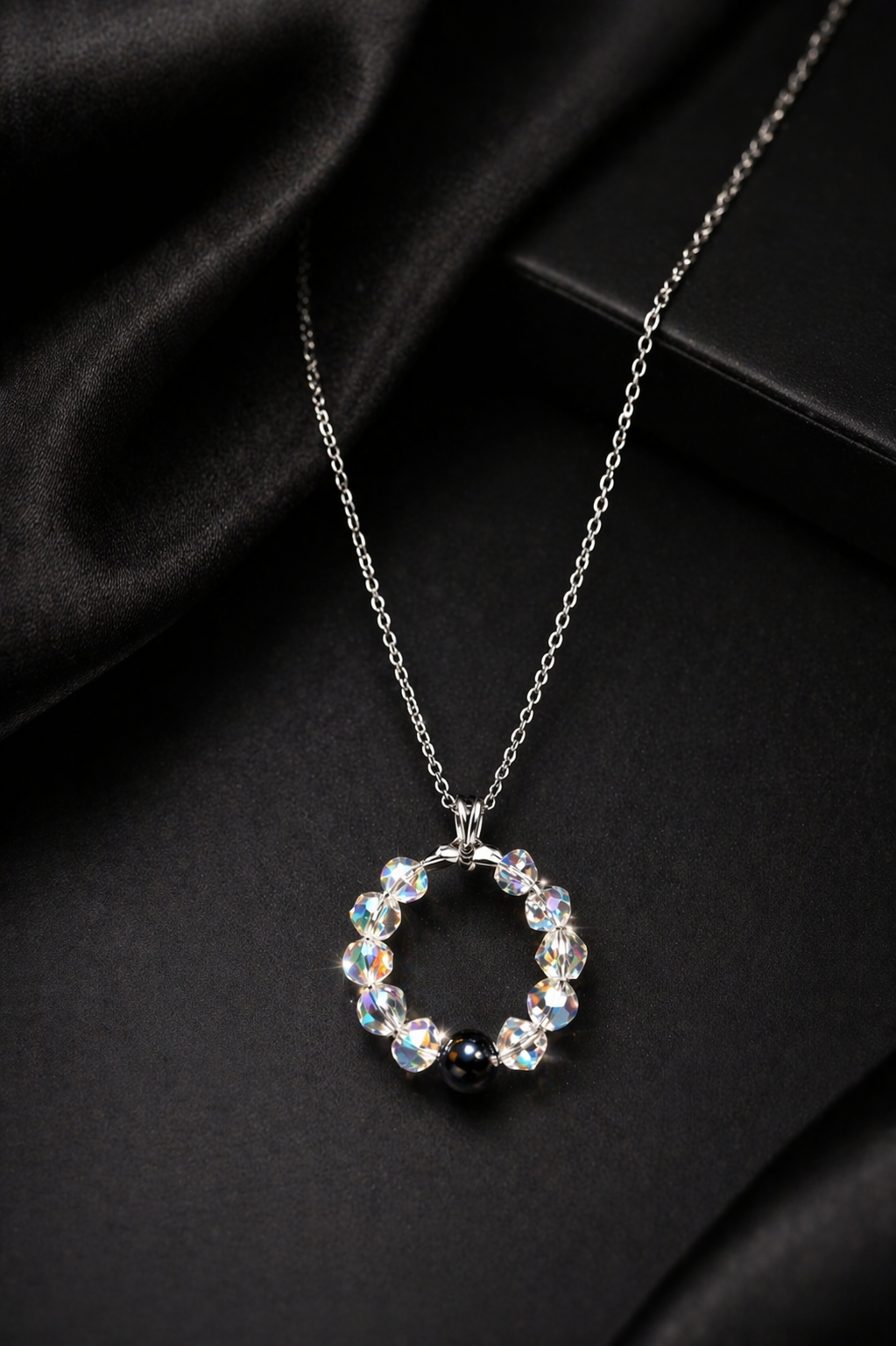 Collier Cristal & Hématite – Chaîne Acier 55cm Fait Main