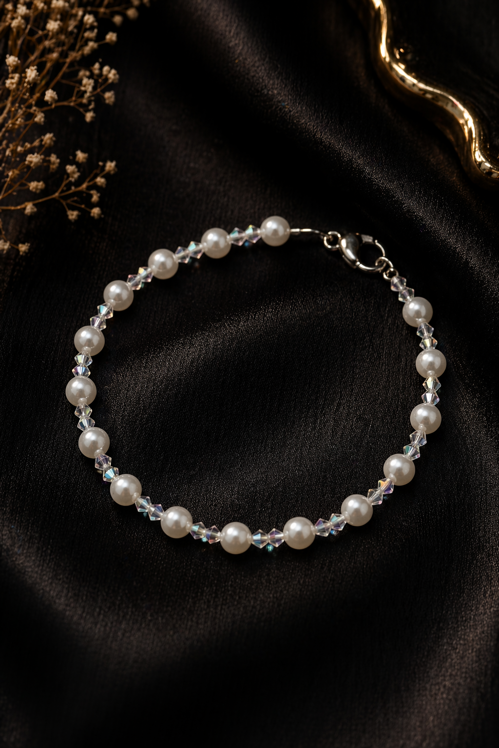 Parure Perles & Cristal – Collier, Bracelet & Boucles d'Oreilles Plaqué Argent Fait Main