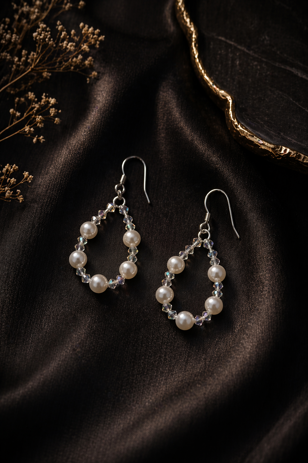 Parure Perles & Cristal – Collier, Bracelet & Boucles d'Oreilles Plaqué Argent Fait Main