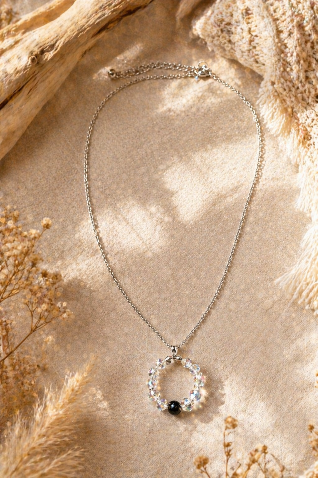 Collier Cristal & Hématite – Chaîne Acier 55cm Fait Main