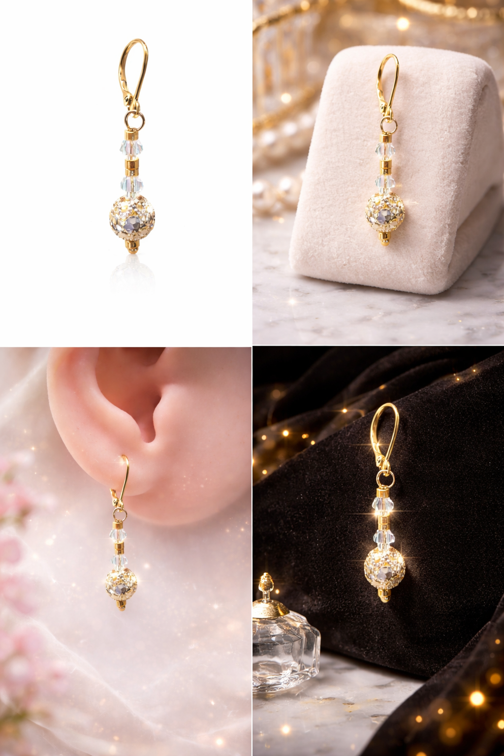 Boucles d'Oreilles Artisanales Perles et Cristal - Bijou Fait Main