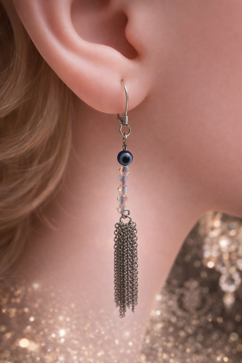 Boucles d'Oreilles Longues Chaînes Acier & Fermoir Plaqué Argent – Fait Main