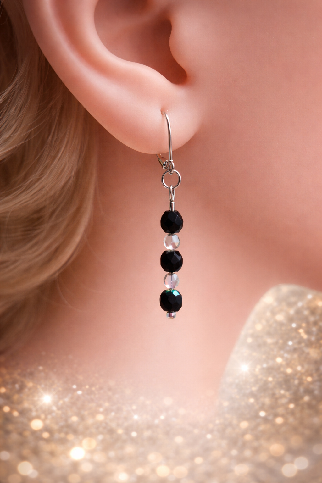 Boucles d'oreilles Cristal Blanc & Anthracite – Fermoir Fermé Fait Main