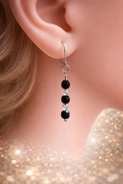 Boucles d'oreilles Cristal Blanc & Anthracite – Fermoir Fermé Fait Main