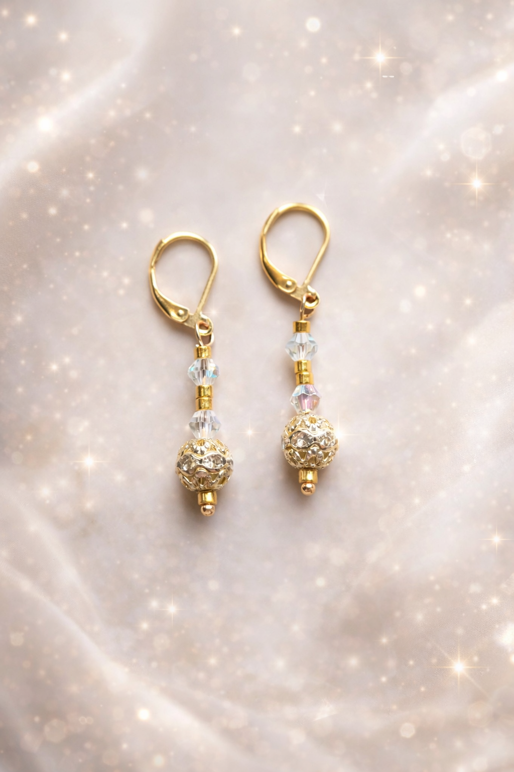 Boucles d'Oreilles Artisanales Perles et Cristal - Bijou Fait Main