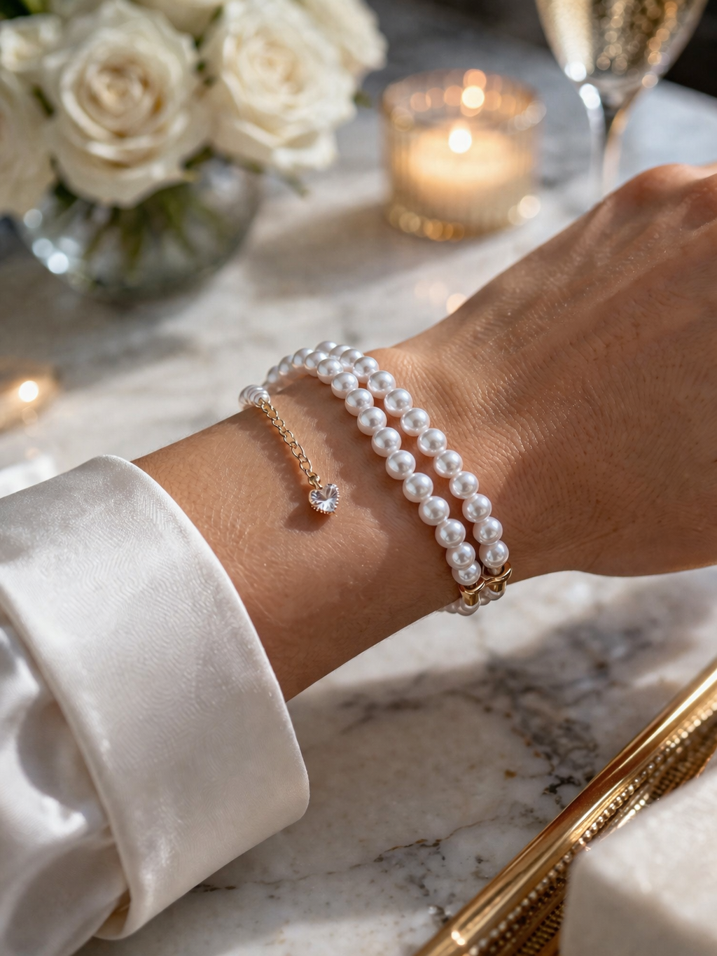 Bracelet Chic Perles Nacrées & Fermoir Cœur – Fait Main